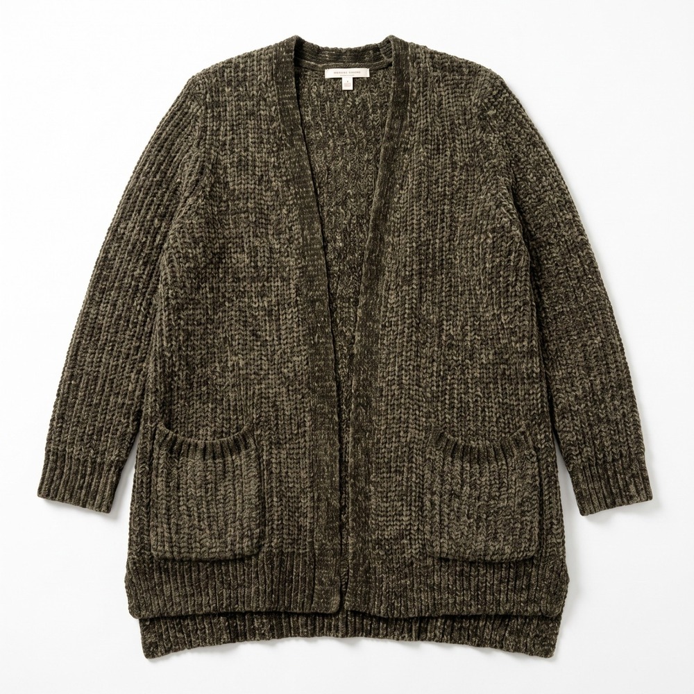 Seven7 Womens S Olive Green Chenille Open Cardigan Pockets Cozy Boho Sweater